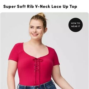 Torrid Pink Lace-Up ribbed top. Size 1